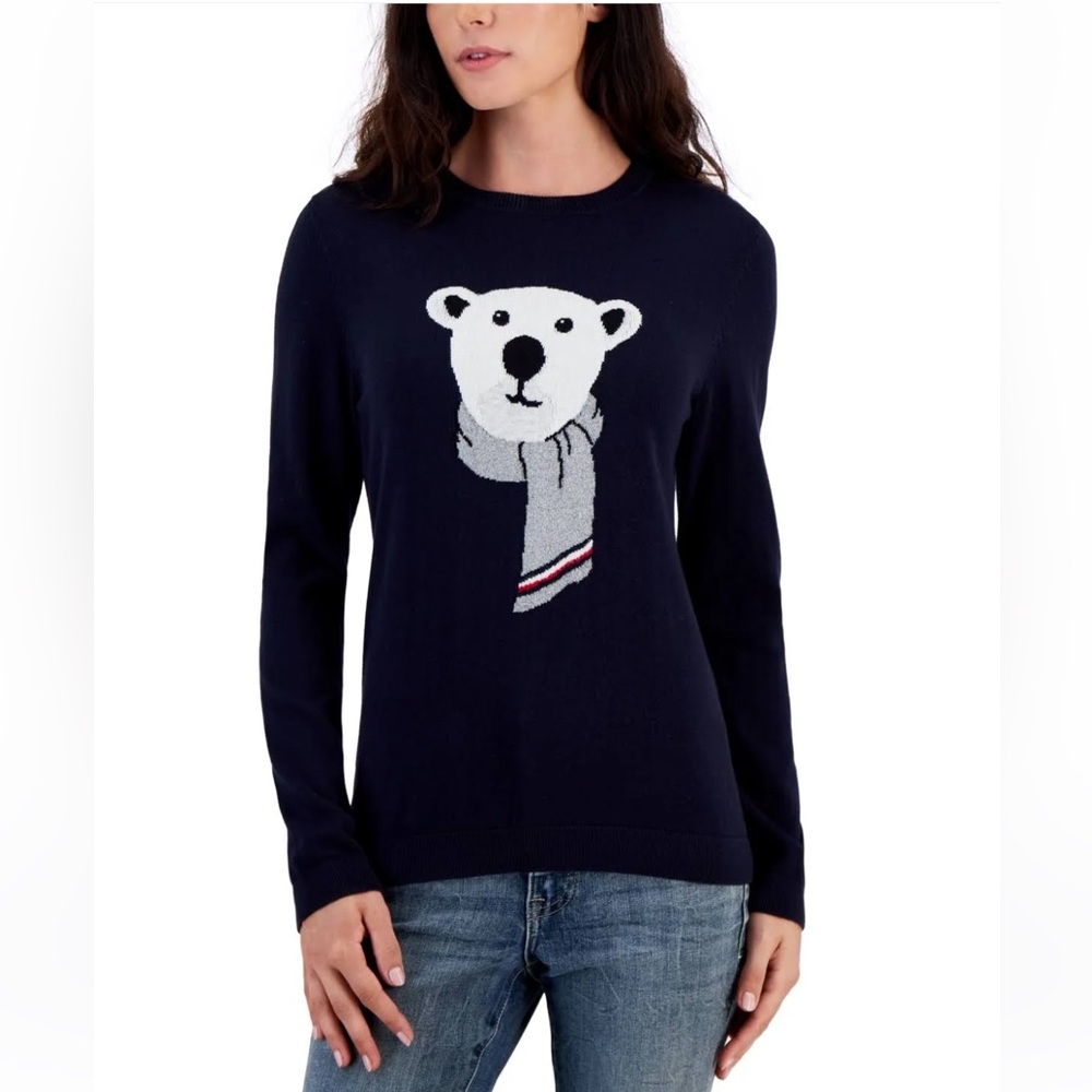 Tommy Hilfiger Cotton Polar-Bear-Graphic Sweater Crew Neck Size Large